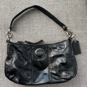 SOLD ***Coach Black Leather Shoulder Bag with Silver Accents